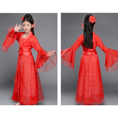 Girls Chinese folk dance costumes for kids children hanfu fairy princess classical stage performance halloween christmas party cosplay robes dress